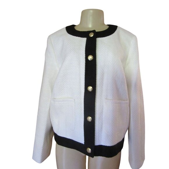NWT J.Crew White & Black Trim Tweed Lady Jacket Size 16 - Picture 5 of 10